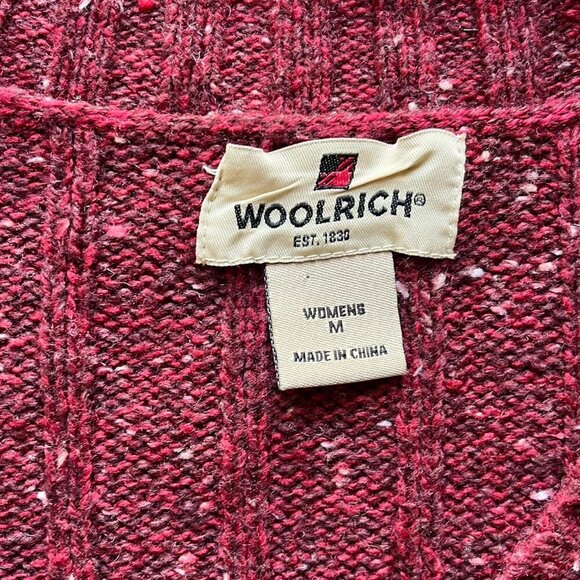 Woolrich Knit Sweater Womens Medium Ruby Heather Wool Blend VNeck Cable Knit Top - Picture 4 of 8